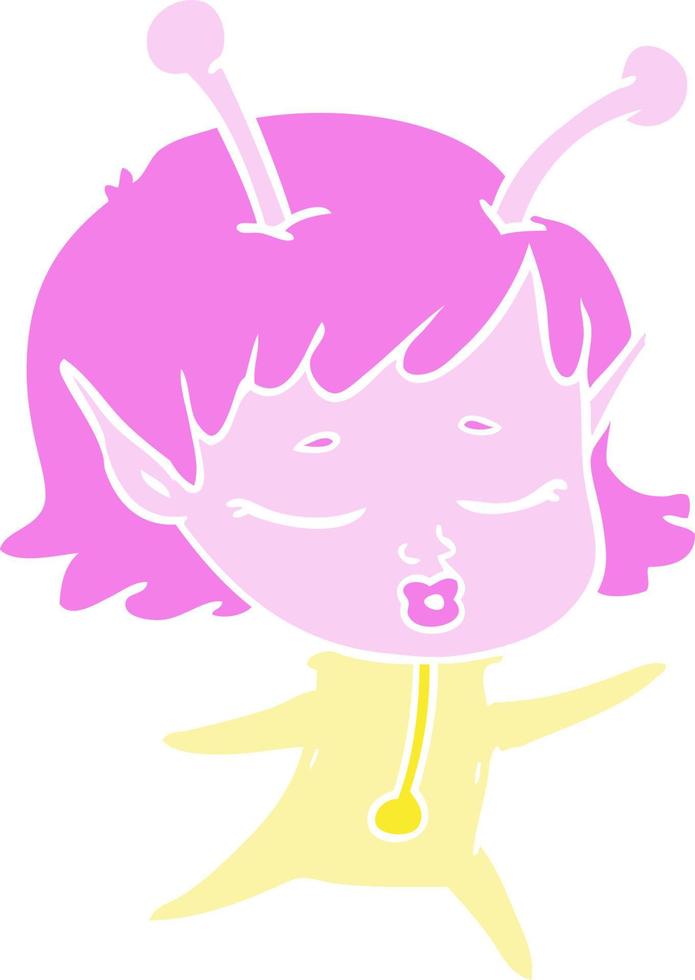 flat color style cartoon alien girl vector