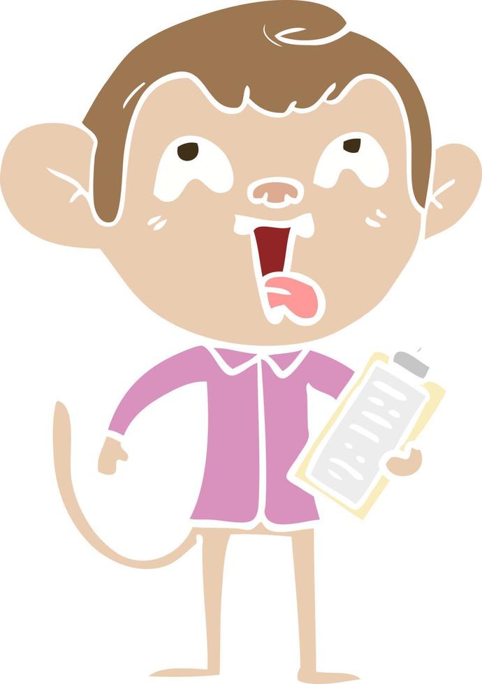 crazy flat color style cartoon monkey with clipboard vector