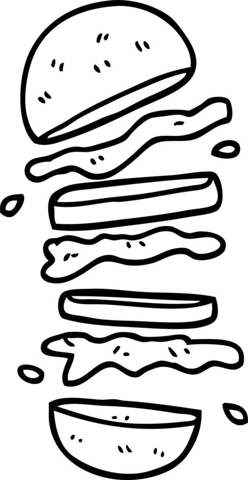 line drawing cartoon burger vector