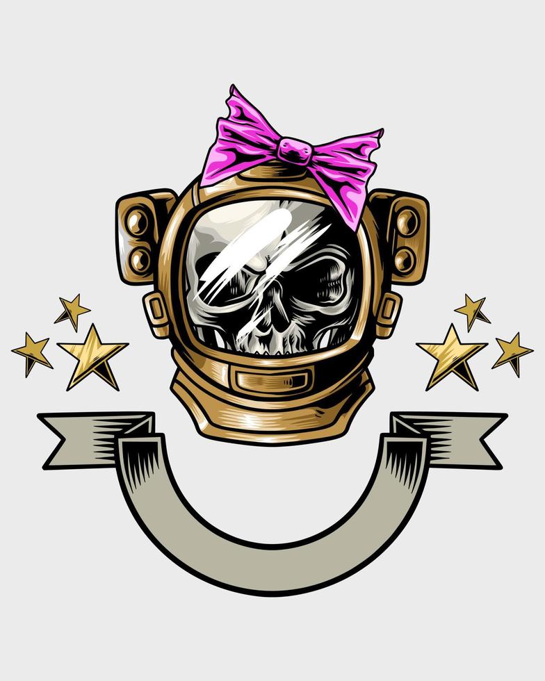 astronaut helmet skull with ribbon on head vector