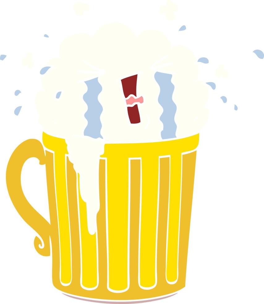 taza de dibujos animados de estilo de color plano de cerveza llorando vector