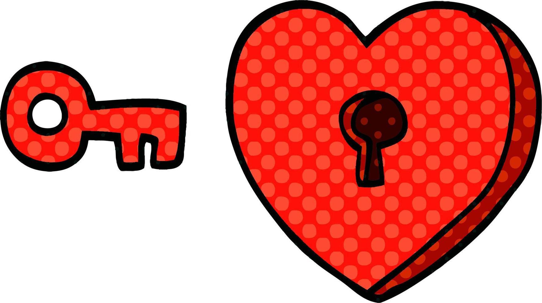 cartoon doodle heart and key vector