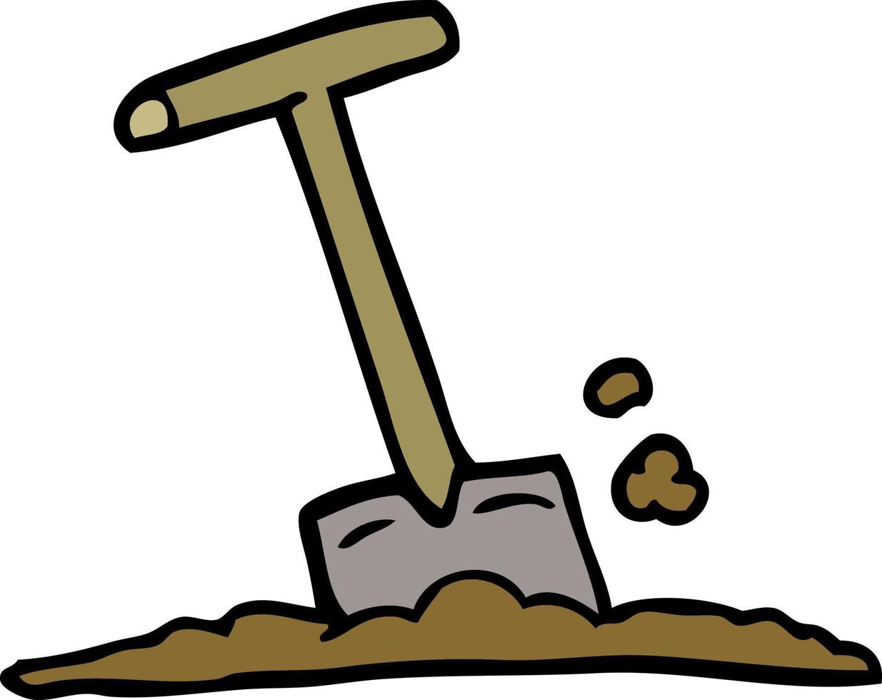 cartoon doodle shovel in dirt vector