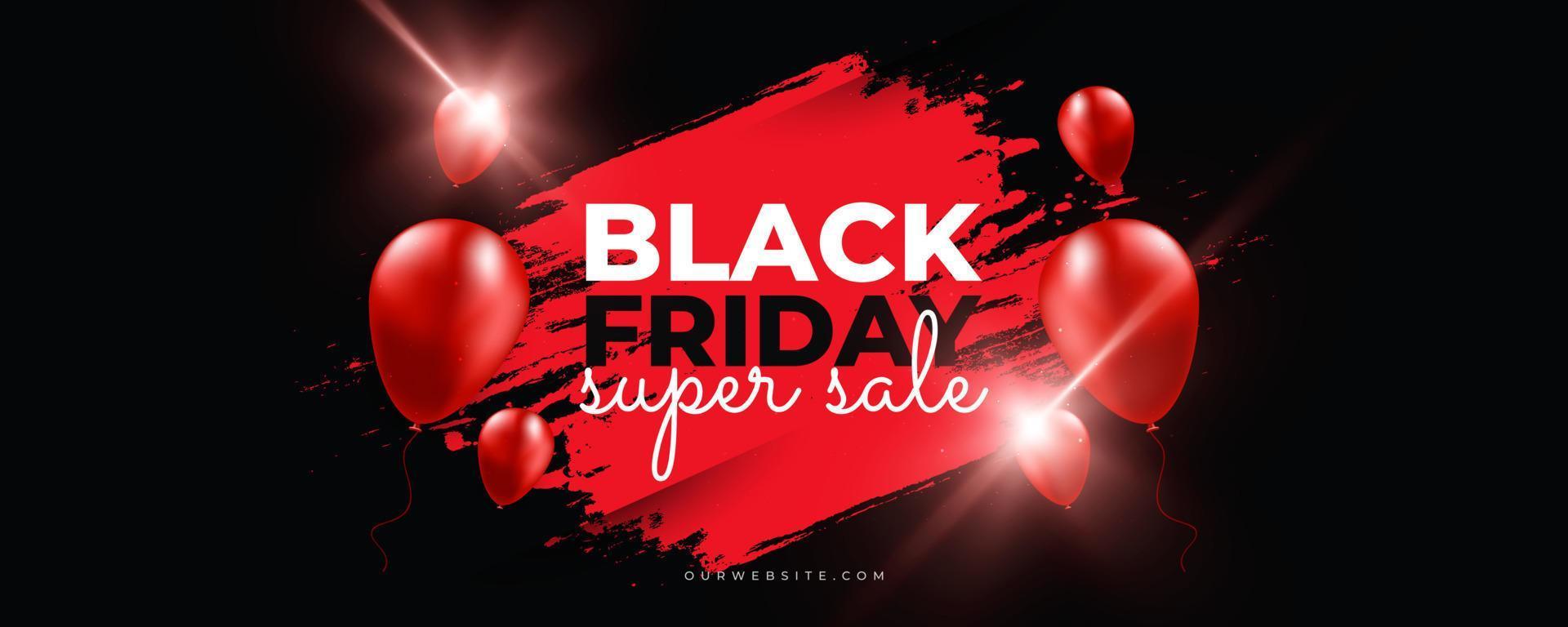 Black Friday Sale Banner with Red Helium Balloons on Brush Background. Advertising and Promotion Banner Template Design for Black Friday Campaign vector