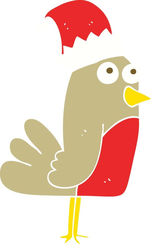 flat color illustration of christmas robin vector