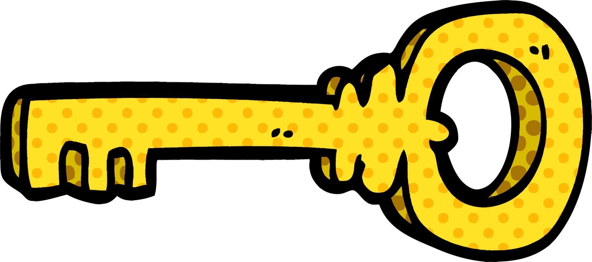 cartoon doodle gold key vector