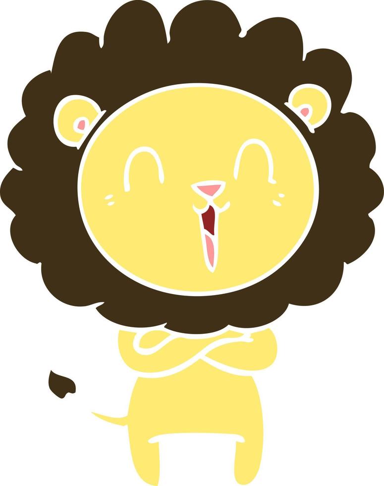 laughing lion flat color style cartoon vector