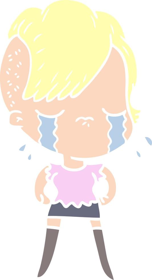 flat color style cartoon crying girl vector