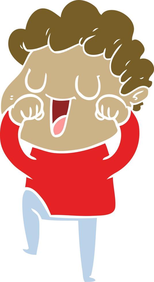 laughing flat color style cartoon man rubbign eyes vector