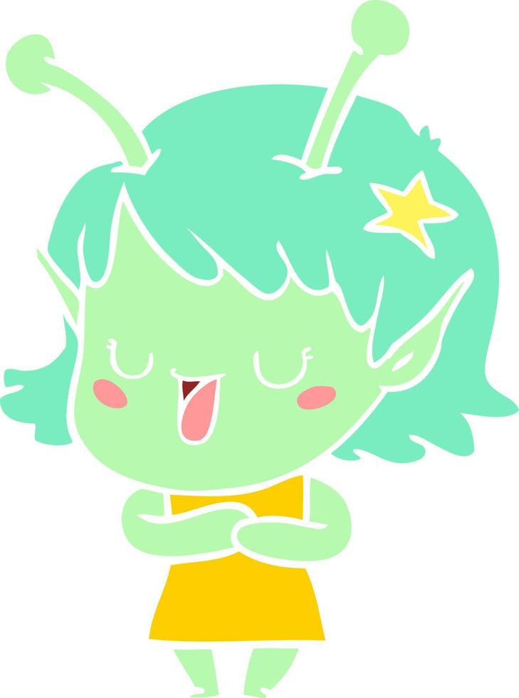 happy alien girl flat color style cartoon vector
