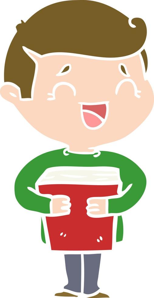 flat color style cartoon laughing man holding book vector