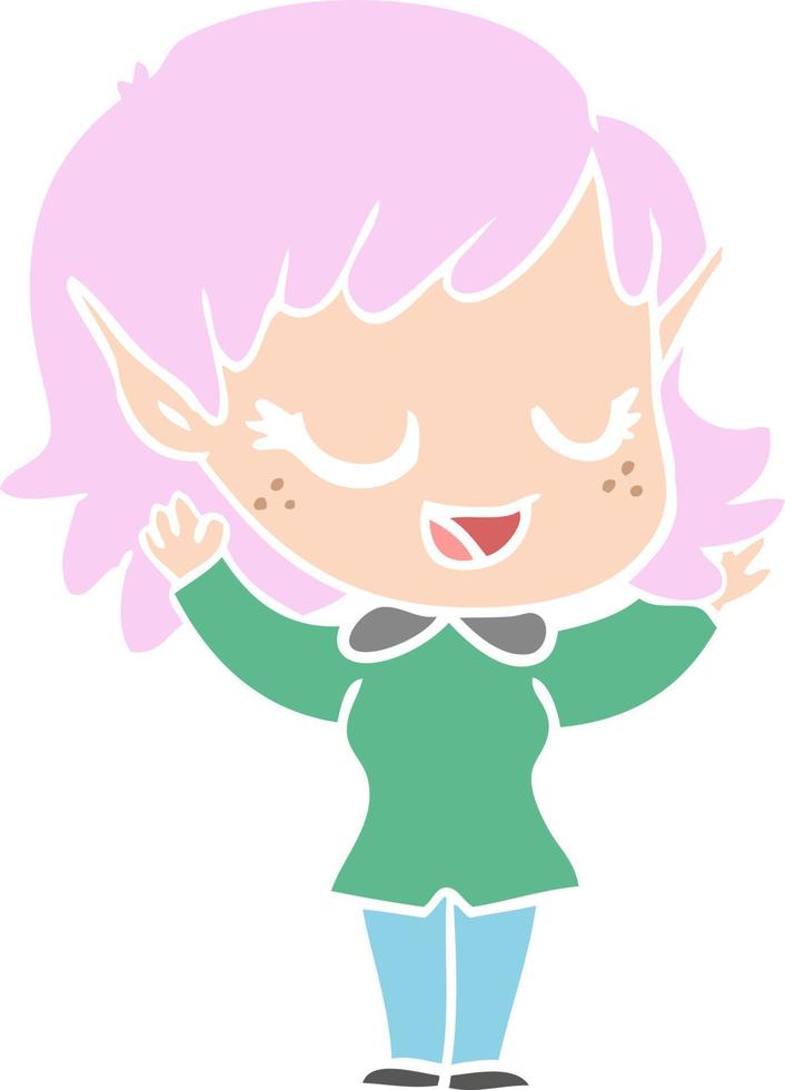 happy flat color style cartoon elf girl vector