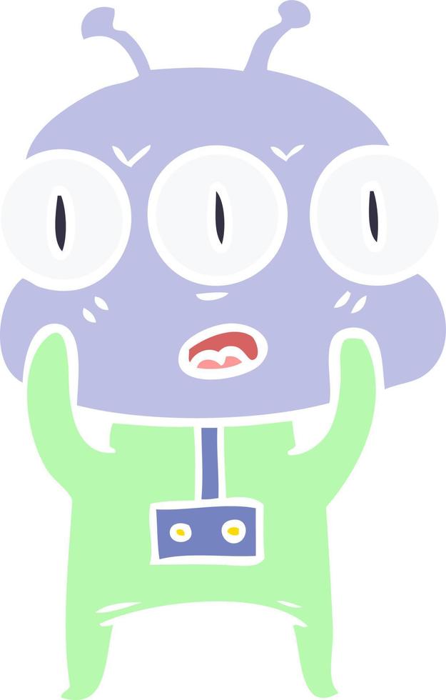 flat color style cartoon three eyed alien vector