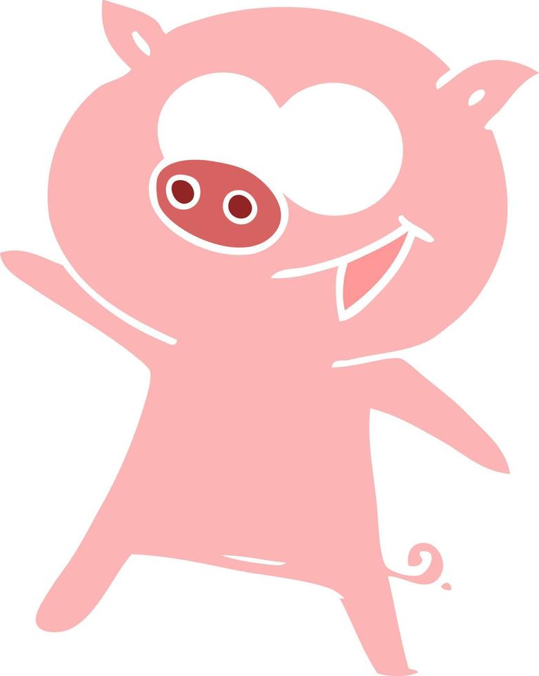 cheerful dancing pig flat color style cartoon vector