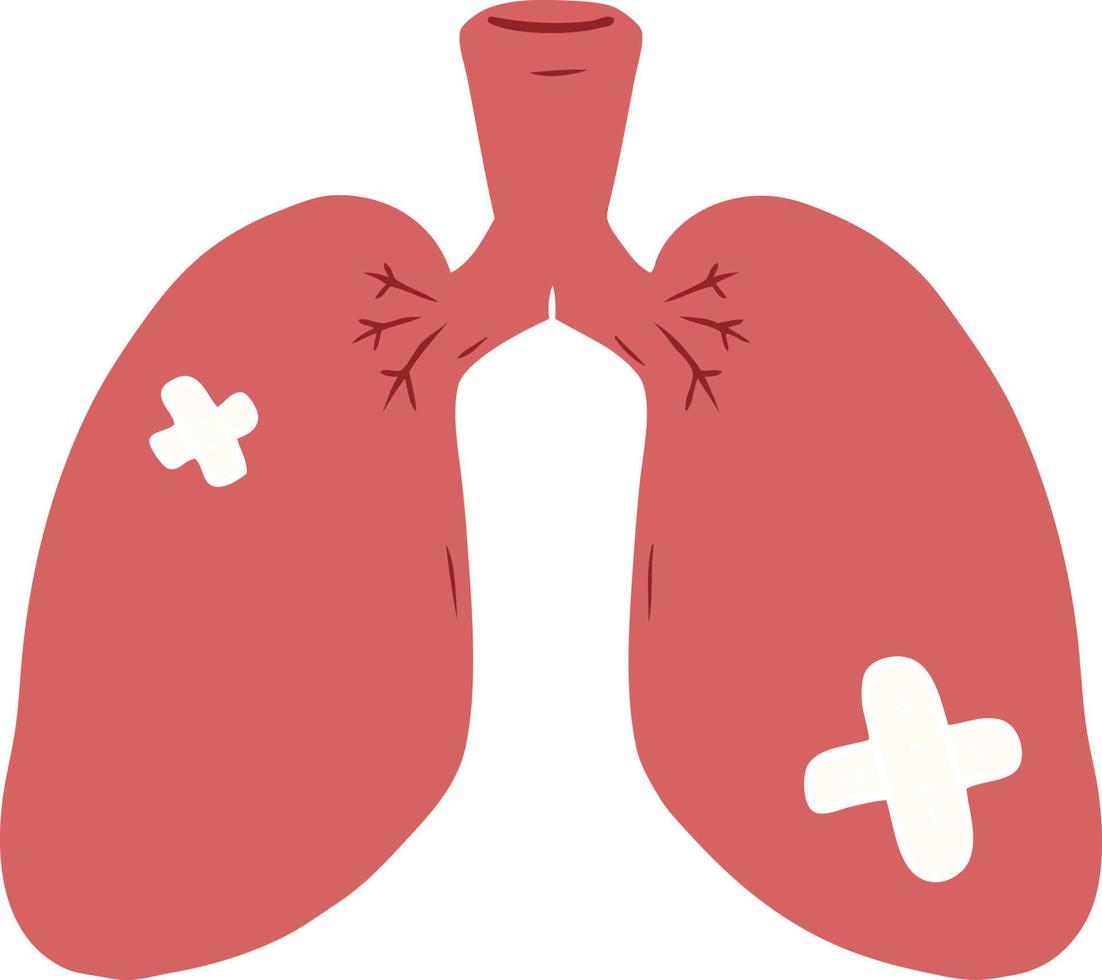 pulmones reparados de dibujos animados de estilo de color plano vector