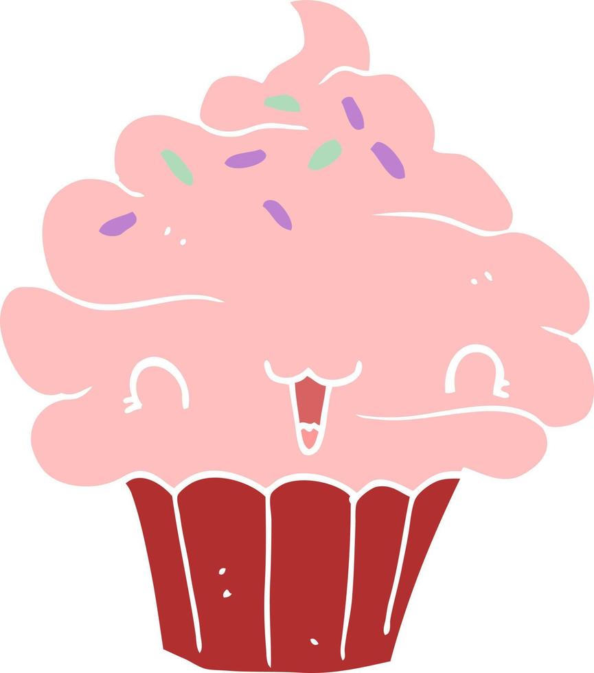 cute flat color style cartoon frosted cupcake vector