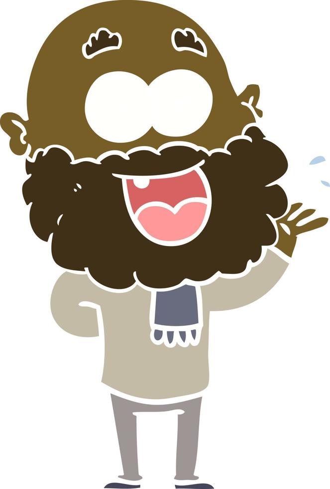 hombre feliz loco de dibujos animados de estilo de color plano con barba asombrado vector
