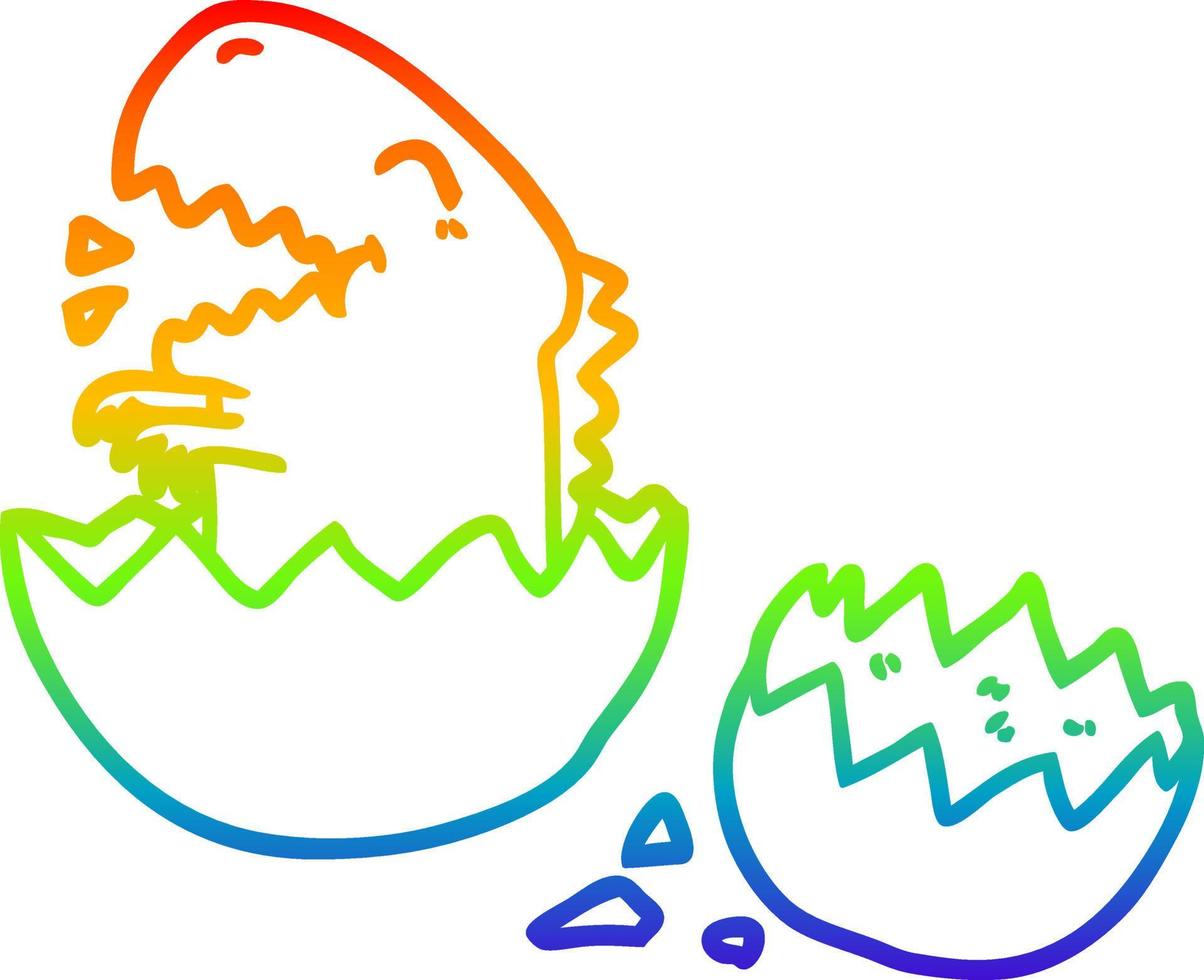 rainbow gradient line drawing dinosaur hatching from egg vector