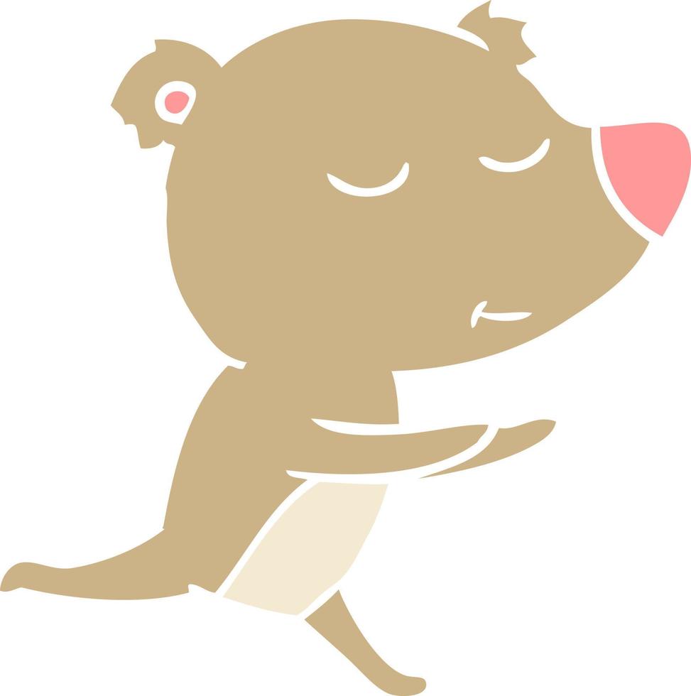 happy flat color style cartoon bear running vector