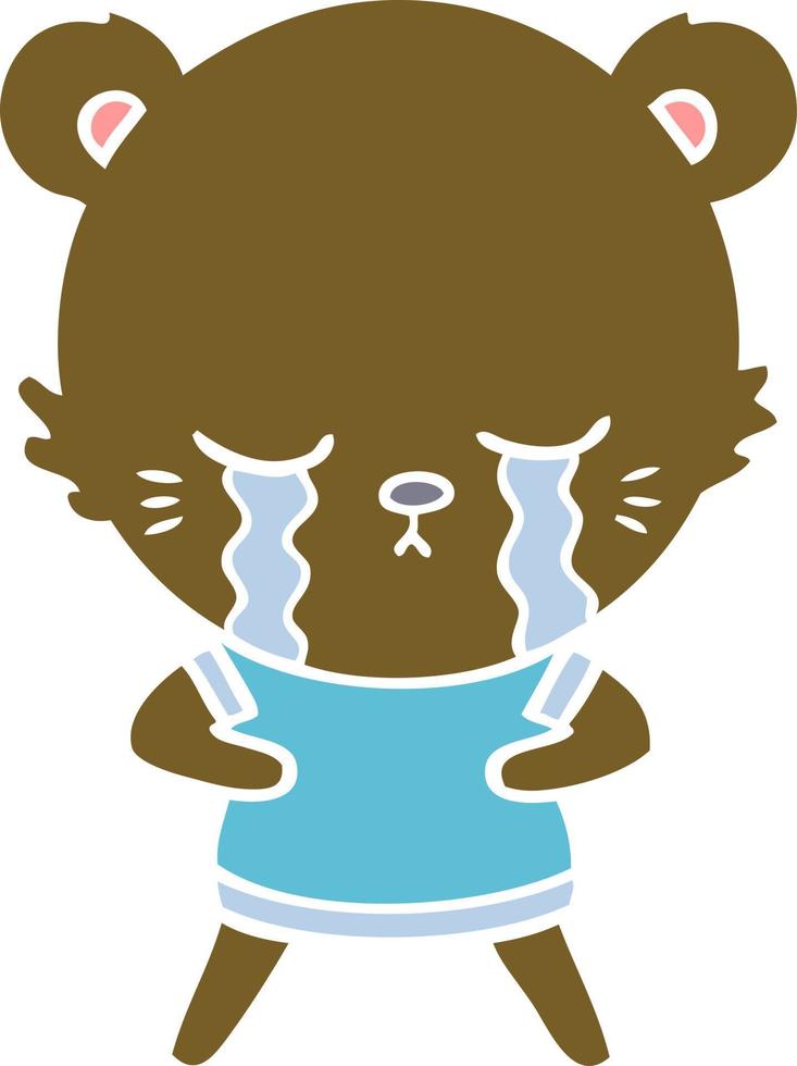 crying flat color style cartoon bear vector