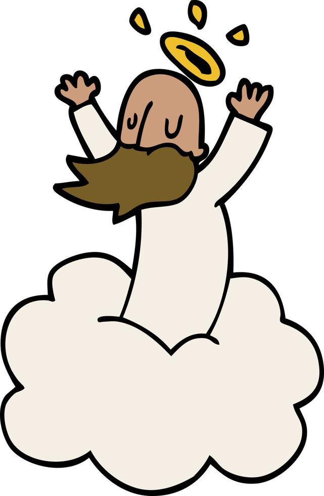 cartoon doodle god on cloud vector