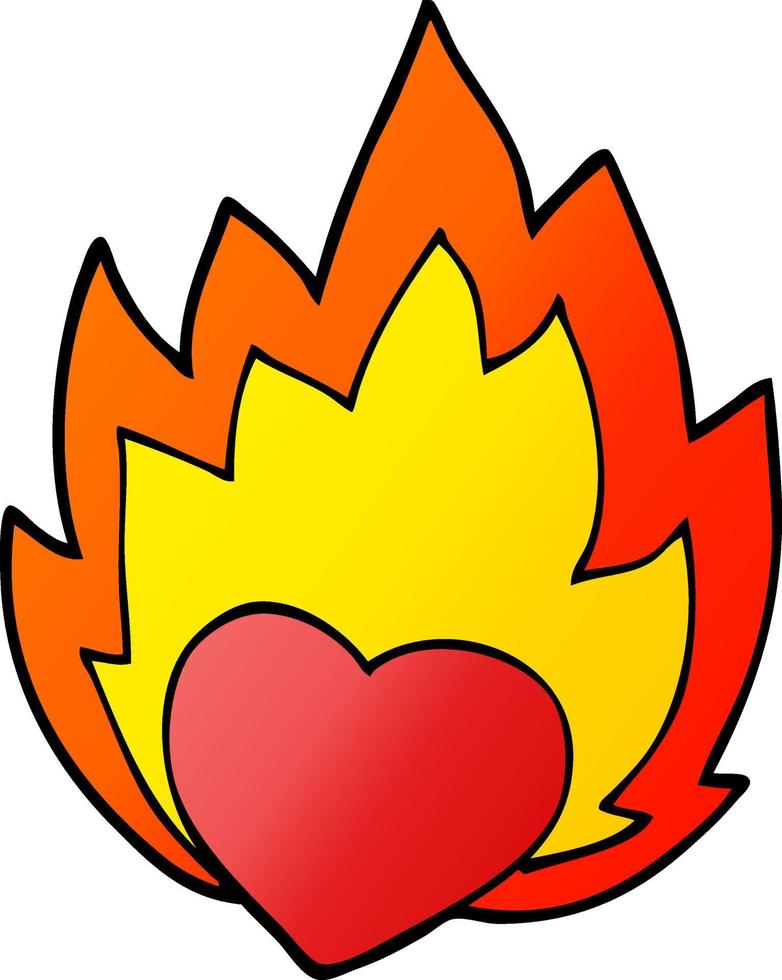 cartoon doodle flaming heart vector