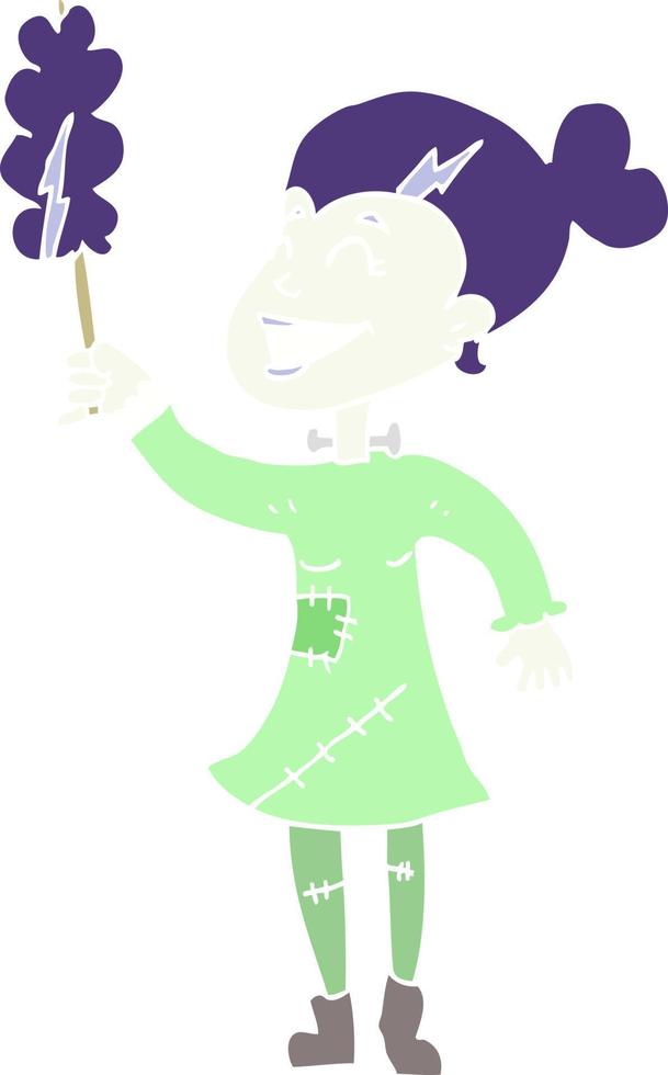 flat color illustration of a cartoon undead monster lady cleaning vector