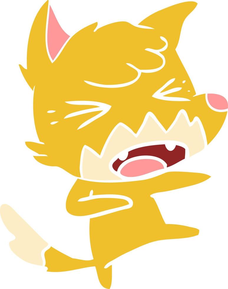 angry flat color style cartoon fox attacking vector