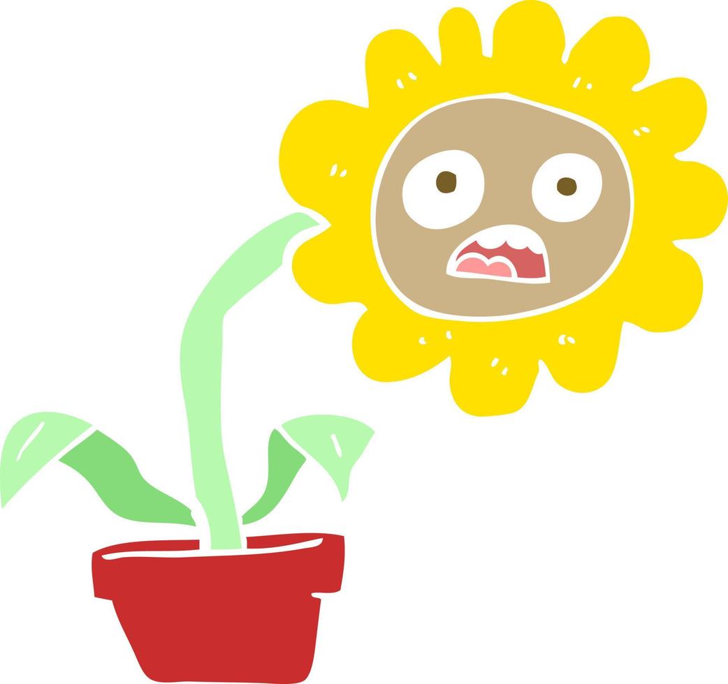 flat color illustration of a cartoon sad flower vector