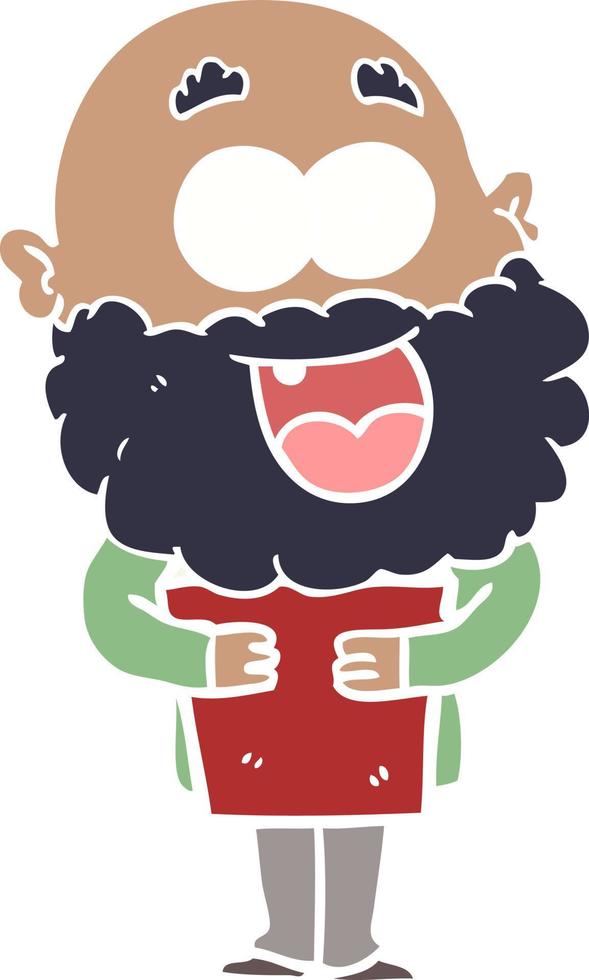 hombre feliz loco de dibujos animados de estilo de color plano con barba y libro vector