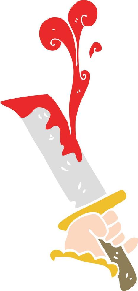 flat color illustration of a cartoon hand with bloody dagger vector