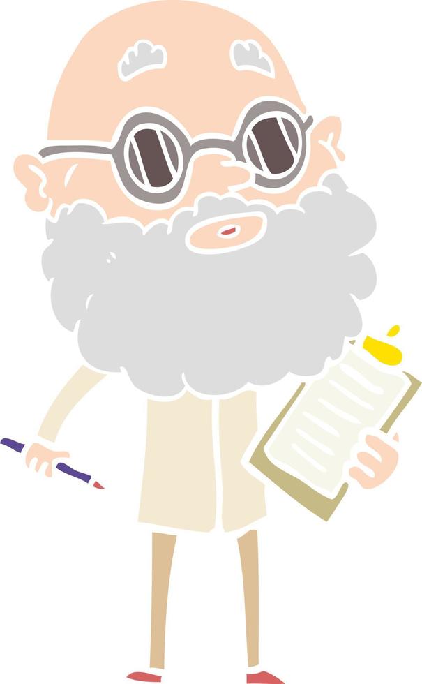 flat color style cartoon curious man with beard and sunglasses vector