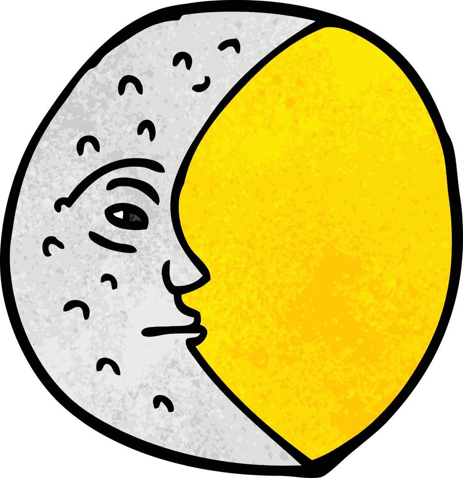 cartoon doodle crescent moon with face vector