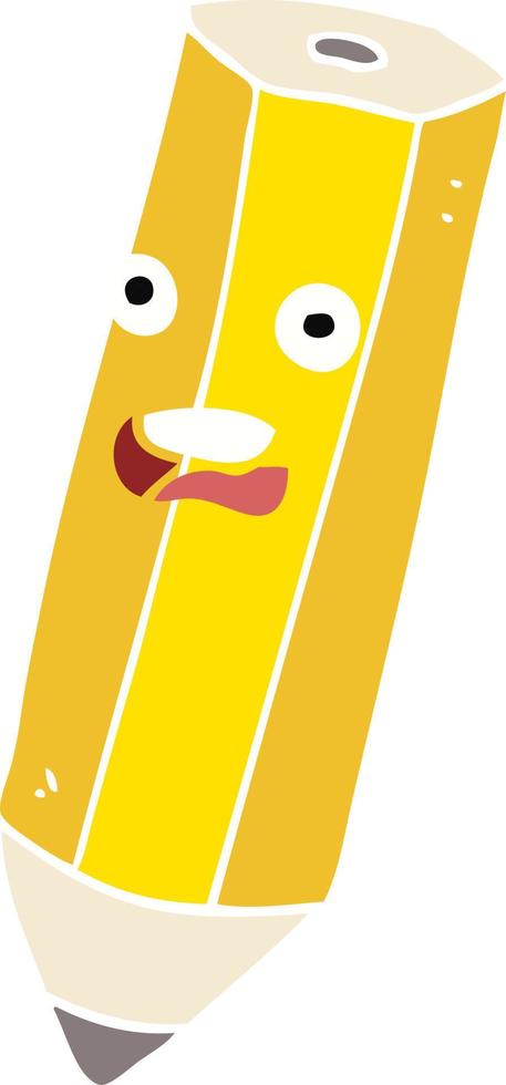 happy flat color illustration of a cartoon pencil vector