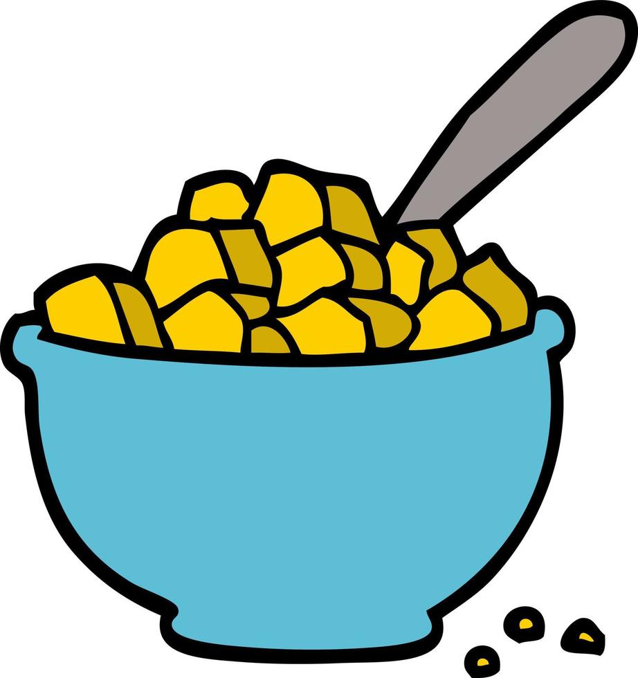 cartoon doodle bowl of cereal vector