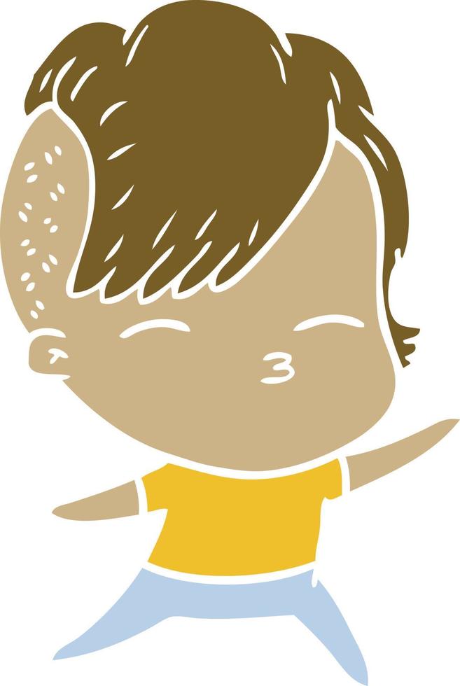 flat color style cartoon squinting girl vector