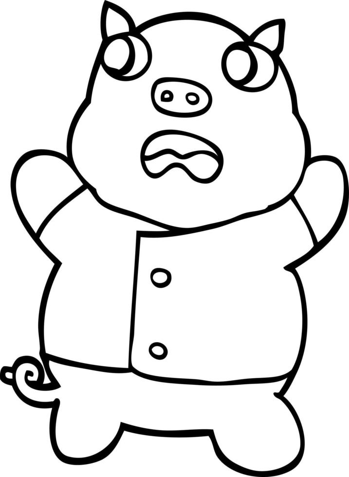 line drawing cartoon funny pig vector
