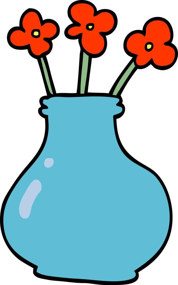 cartoon doodle vase with flowers vector