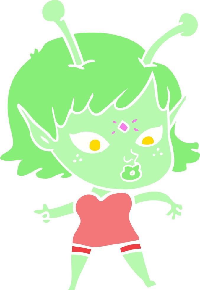 pretty flat color style cartoon alien girl vector