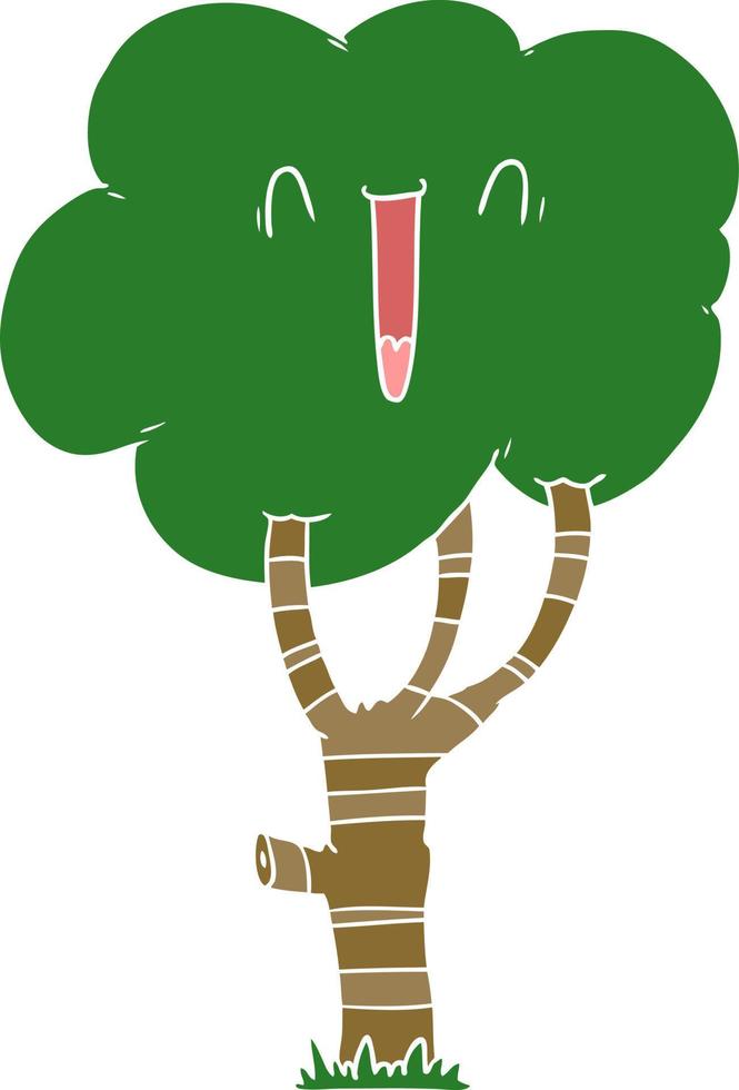 flat color style cartoon laughing tree vector