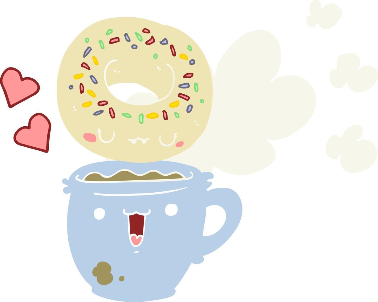 donut de dibujos animados de estilo de color plano lindo y café vector