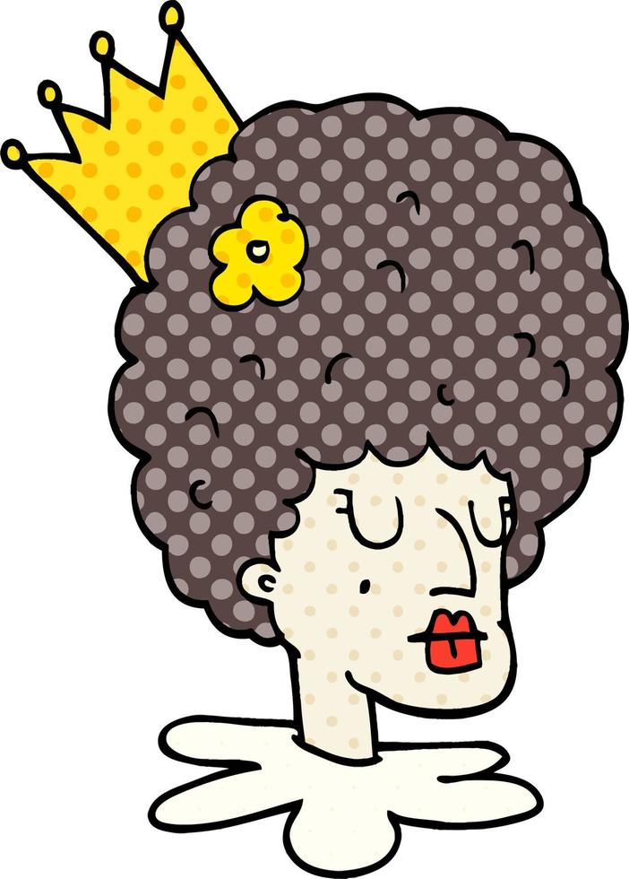 cartoon doodle queen in makeup and huge wig vector