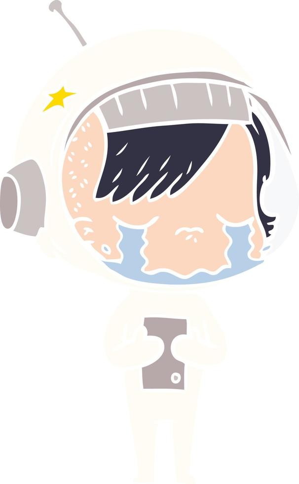 flat color style cartoon crying astronaut girl vector