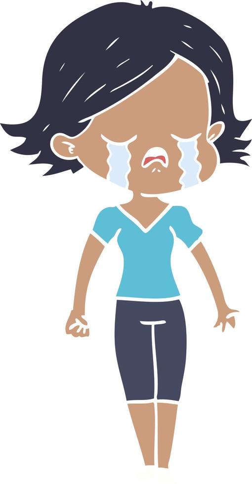 flat color style cartoon girl crying vector