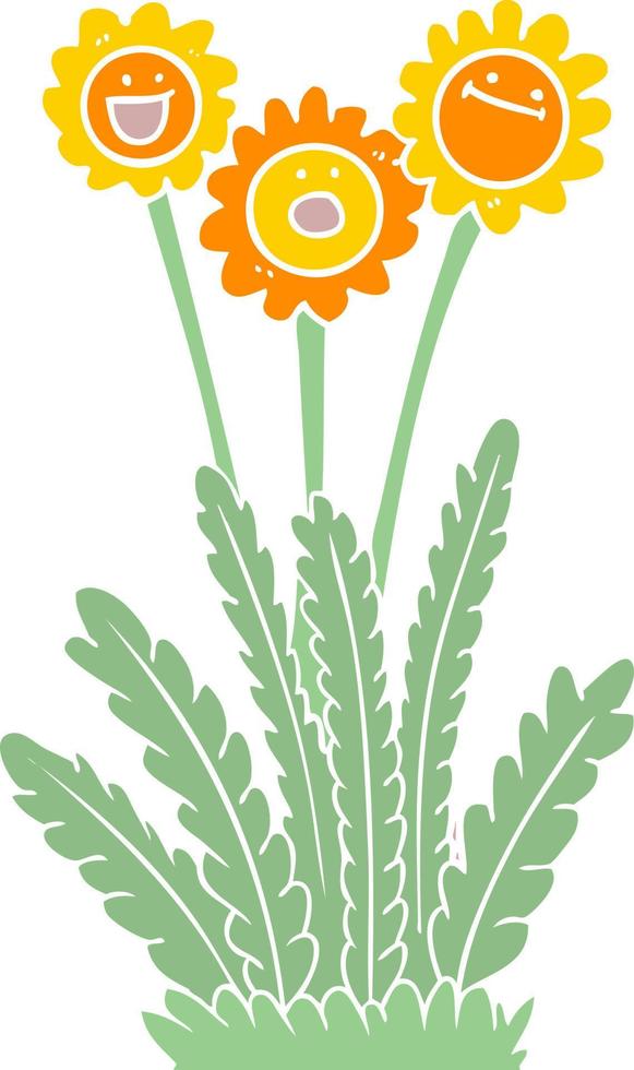 flat color style cartoon happy flowers vector