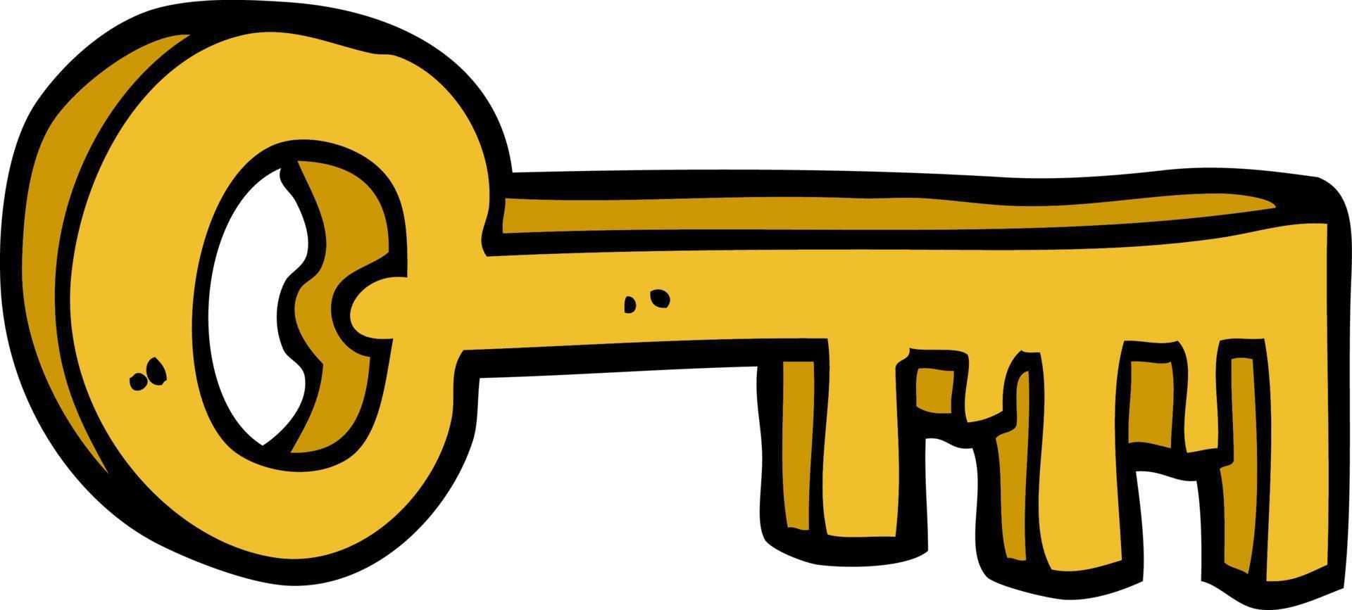 cartoon doodle gold key vector