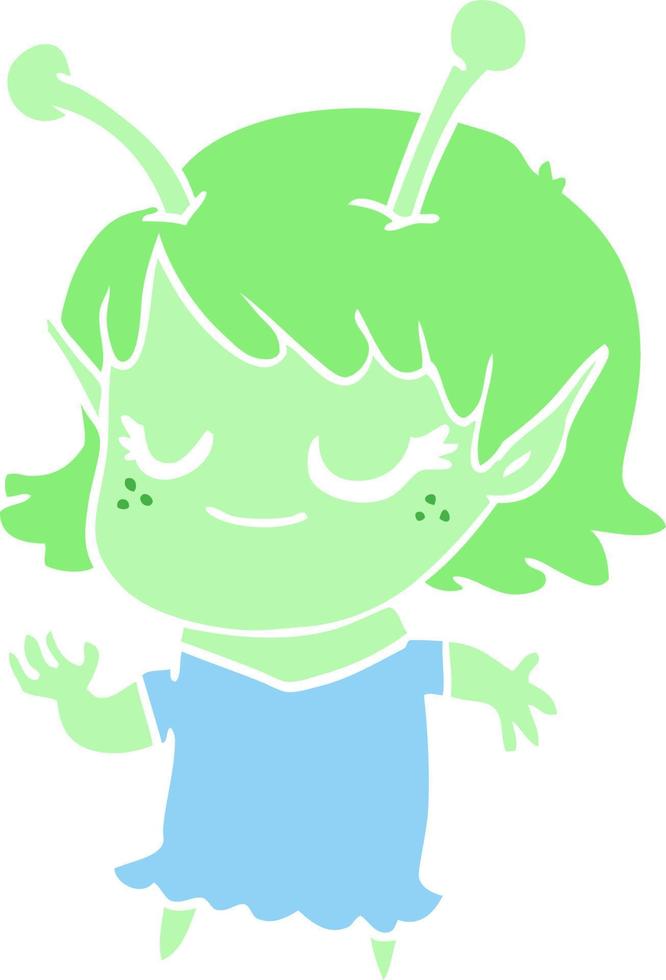 smiling alien girl flat color style cartoon vector