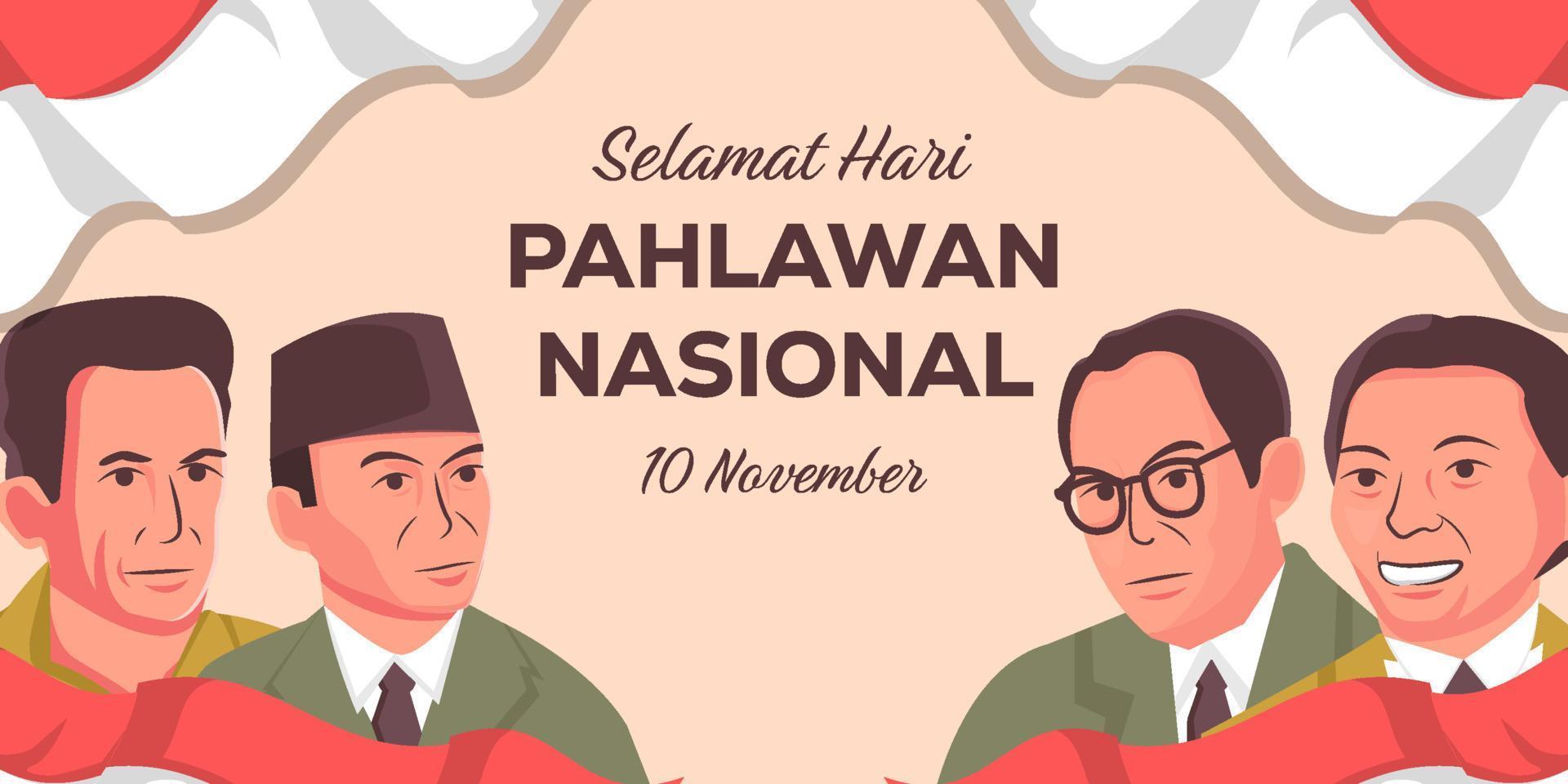 selamat hari pahlawan nasional indonesia banner ilustración vector