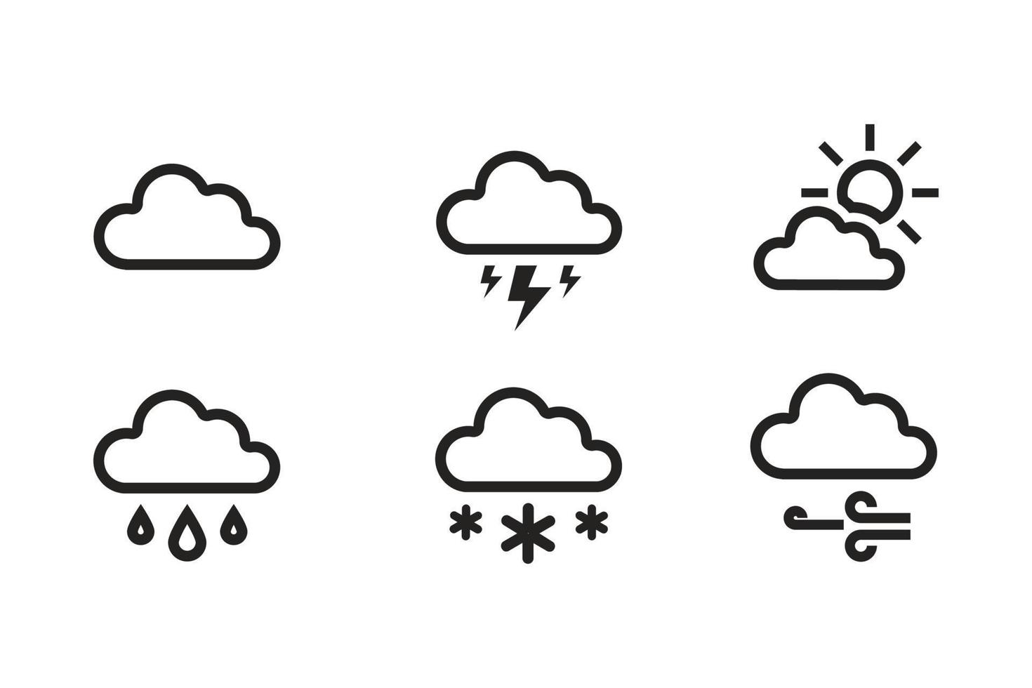 clouds in different weather, season, icon set. Lines with editable strokes vector