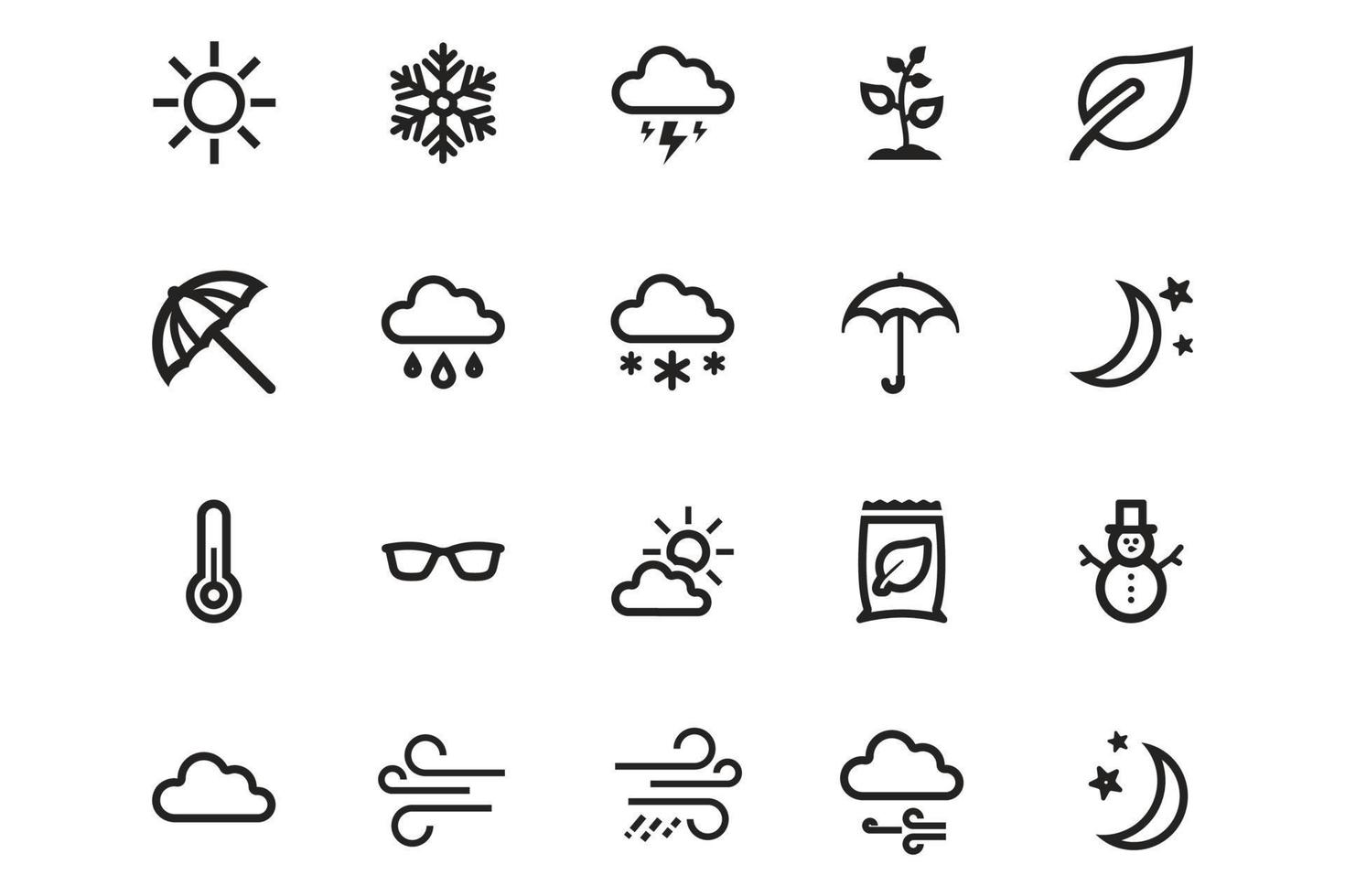 clouds in different weather, season, icon set. Lines with editable strokes vector
